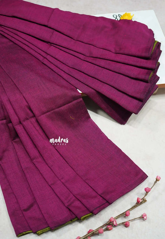 Magenta Purple - Soft khadi with contrast pallu and blouse - Shruti