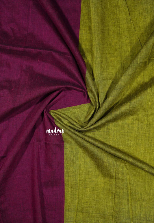 Magenta Purple - Soft khadi with contrast pallu and blouse - Shruti