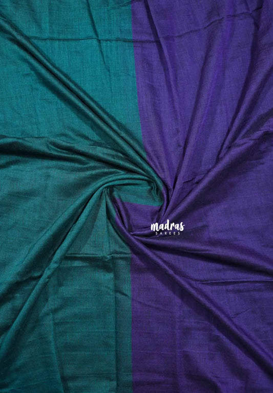 Teal blue with violet blue pallu - Soft khadi with contrast pallu and blouse  - Shruti