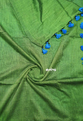 Royal Blue with green pallu - Soft khadi with contrast pallu and blouse - Shruti