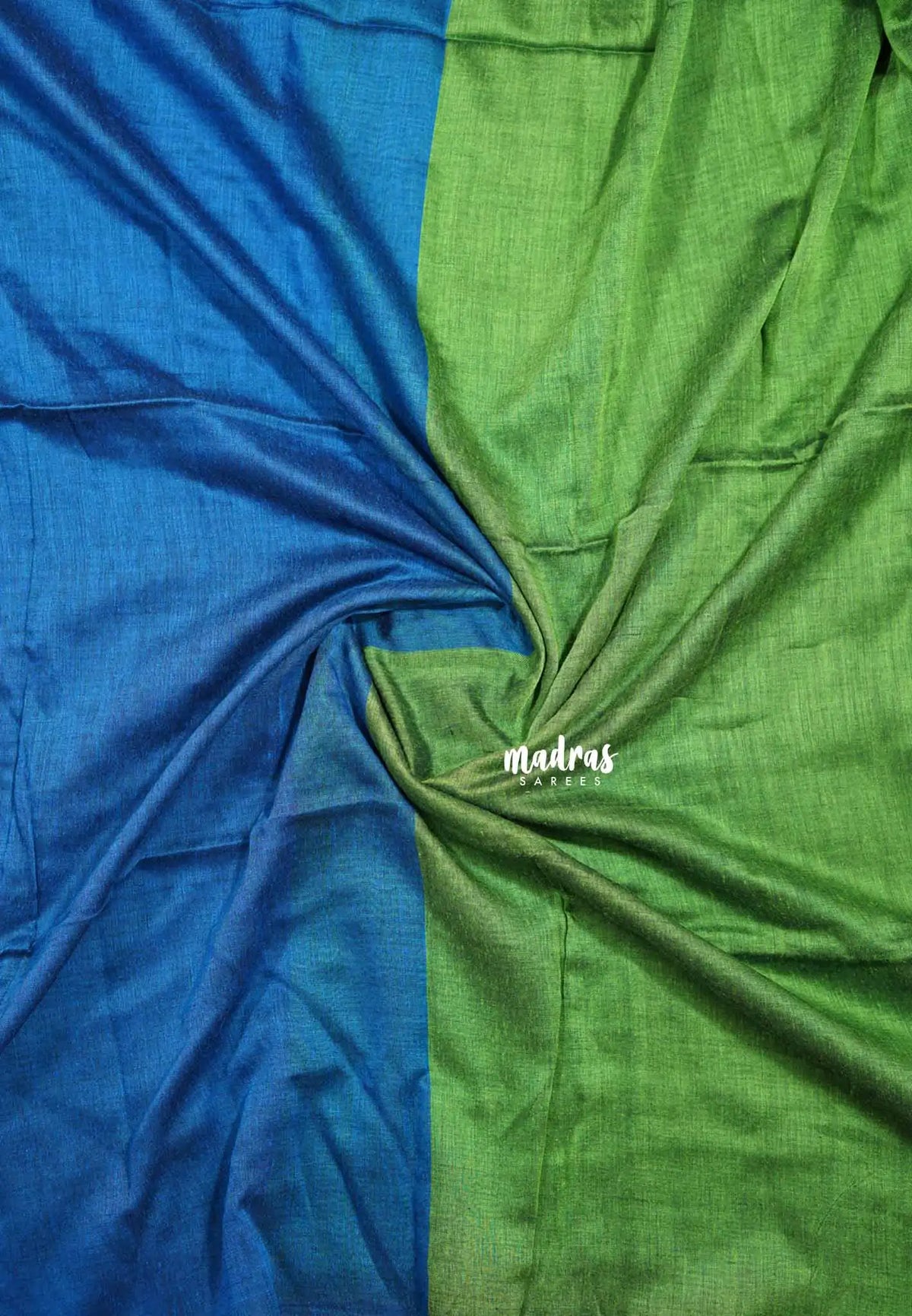 Royal Blue with green pallu - Soft khadi with contrast pallu and blouse - Shruti