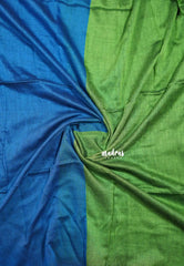 Royal Blue with green pallu - Soft khadi with contrast pallu and blouse - Shruti