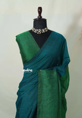 (PRE-BOOKING) khadi contrast pallu Cyan Blue with green pallu - Shruti