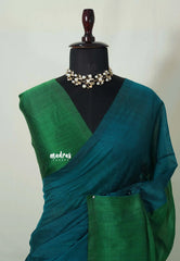 khadi contrast pallu Cyan Blue with green pallu - Shruti