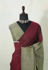 khadi contrast pallu Maroon with Khaki - Leo Trisha saree - Shruti