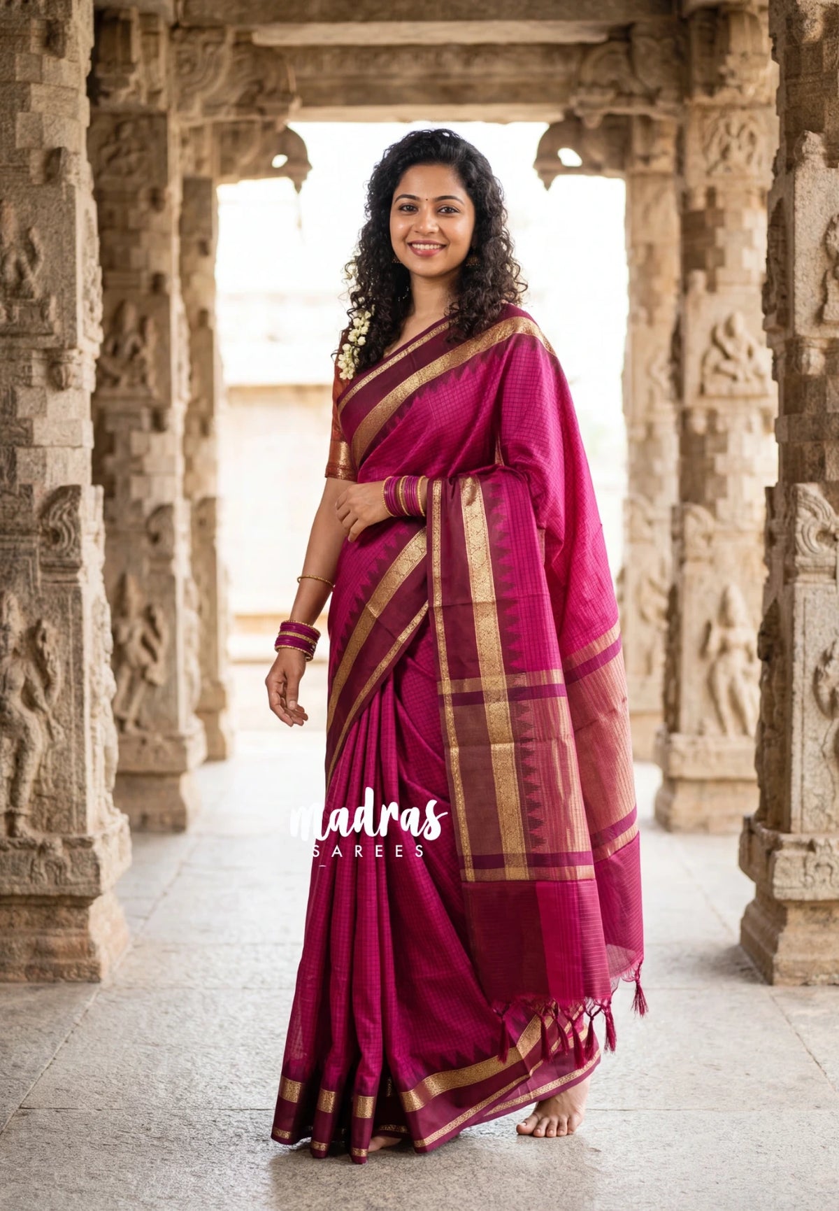 Beet Pink - Sico Gadwal Semi Silk Muthukattam with Traditonal Border - Best for Wedding Functions