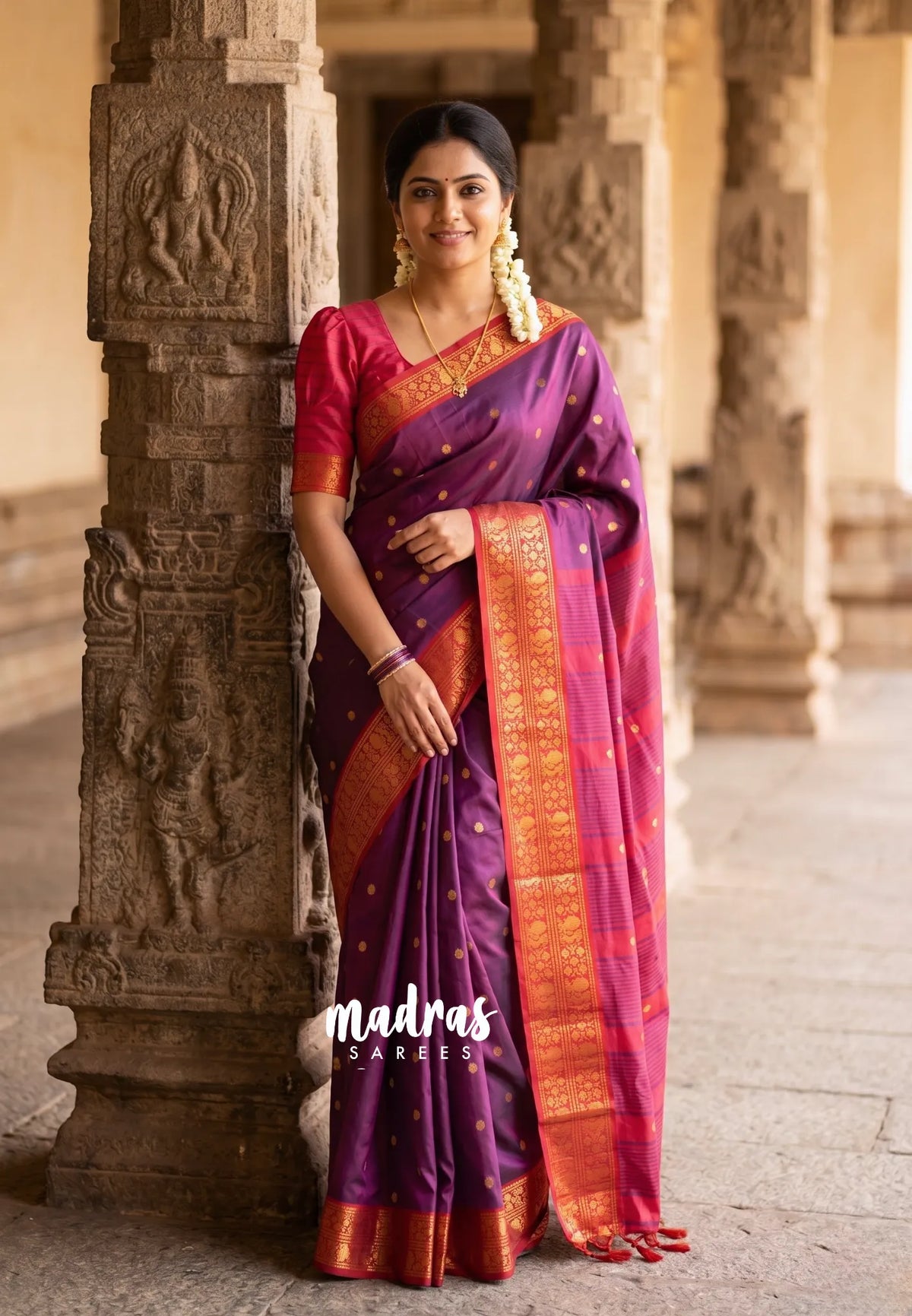 Dualshade Purple - Sico Gadwal semi silk Saree with Double Mayil Border - Best for Wedding Functions