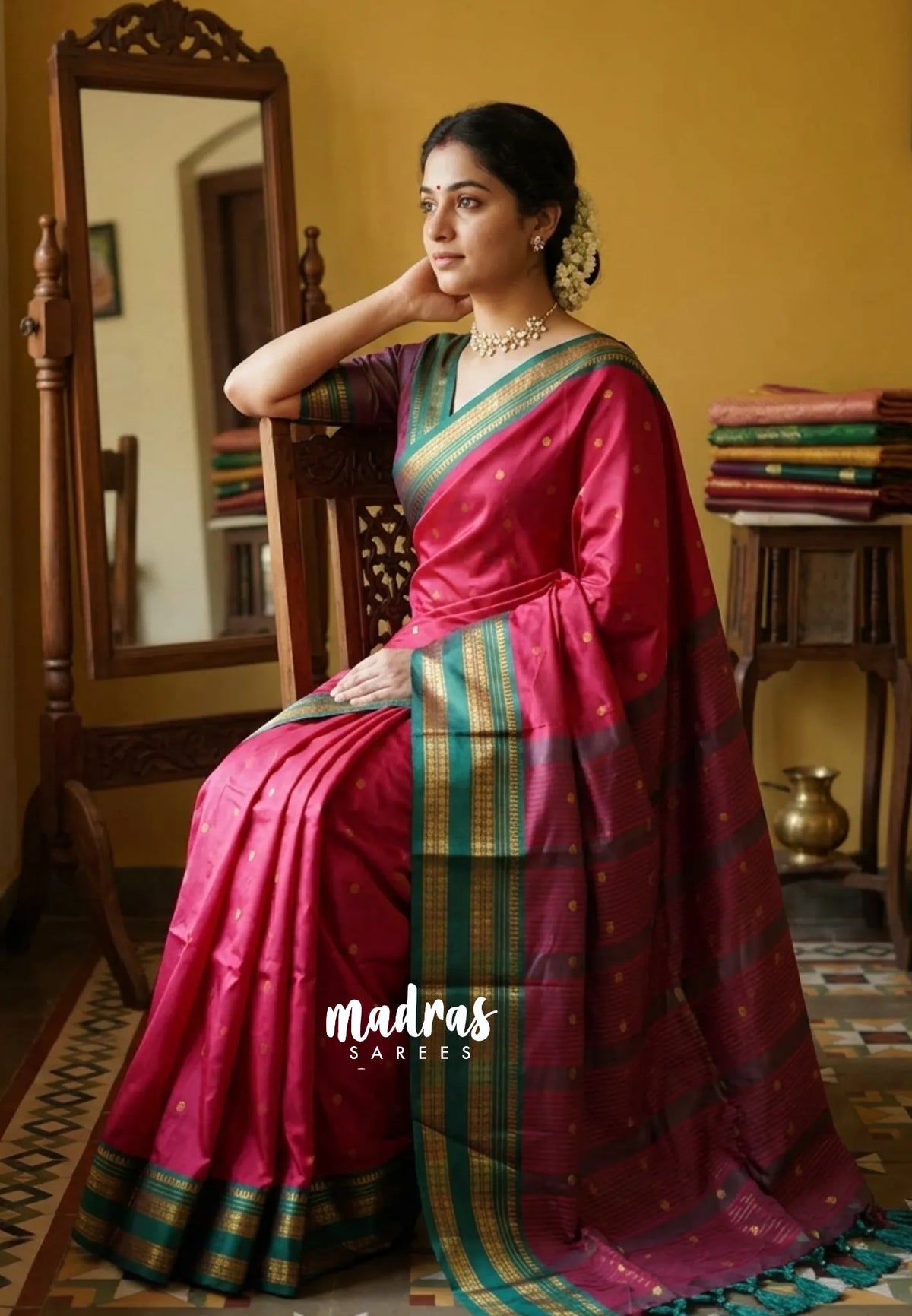 Reddish Pink - Sico Gadwal semi silk with Rettapet Rudraksham Border - Best for Wedding Functions