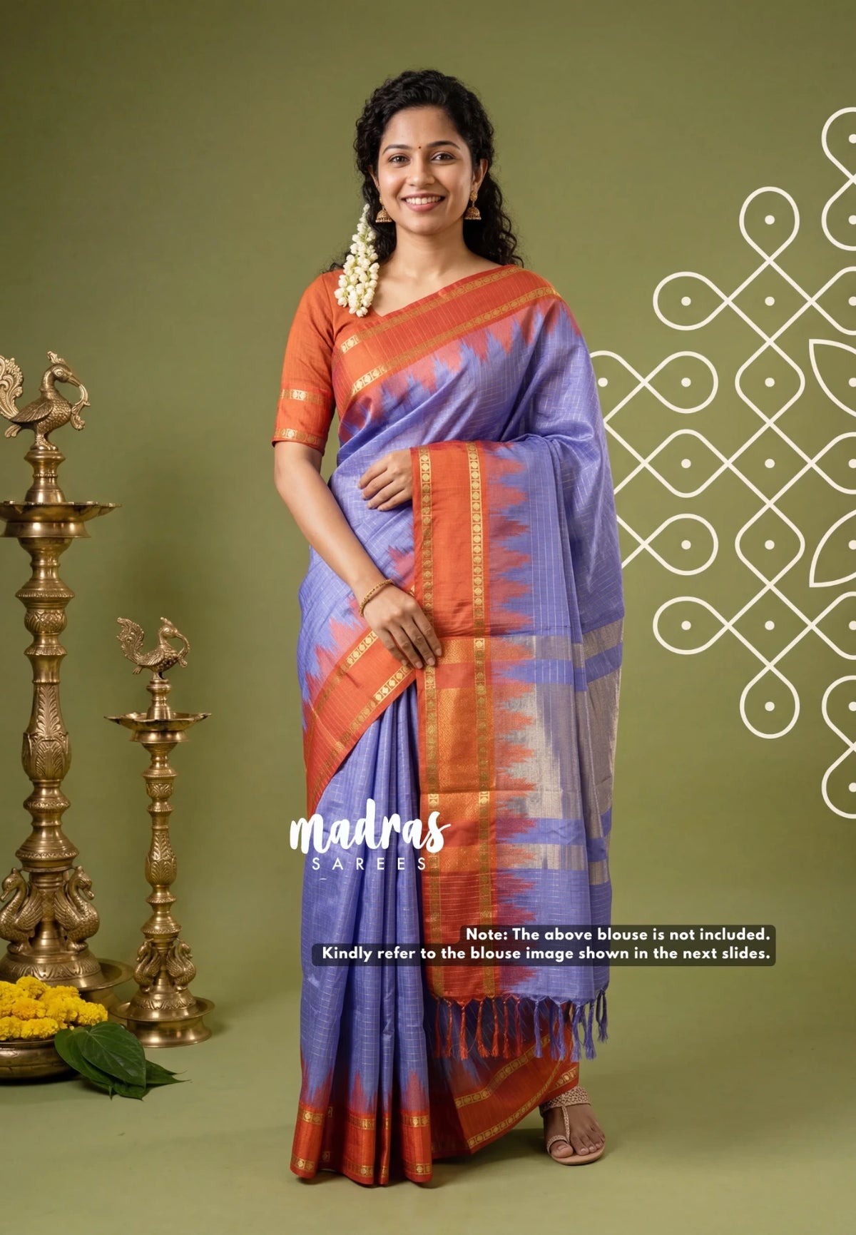 Violet Blue - Sico Gadwal Checks with Rudraksham and Temple Border - Perfect for Wedding Functions