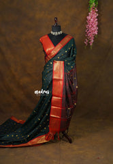 Deep Midnight Green - Sico Gadwal semi silk - Best for Wedding Functions