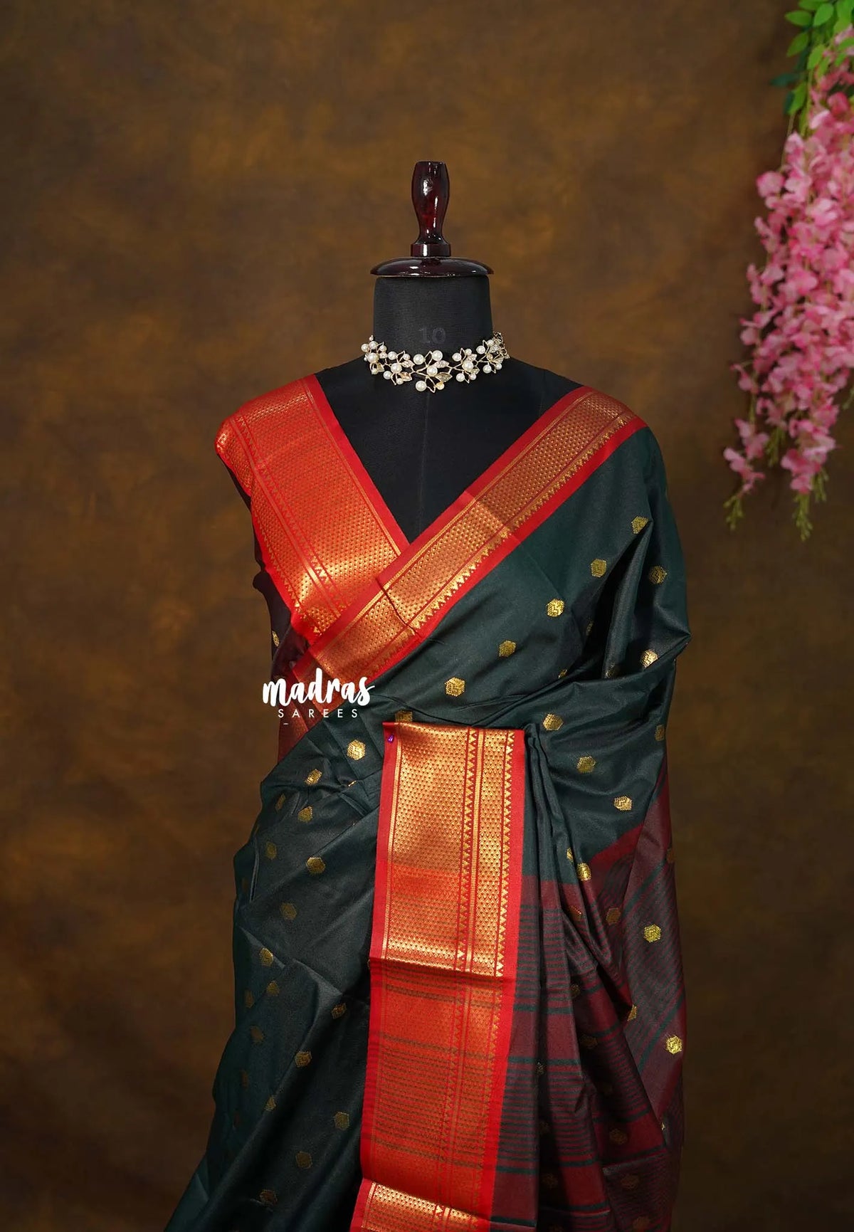 Deep Midnight Green - Sico Gadwal semi silk - Best for Wedding Functions