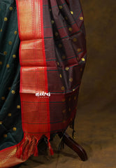 Deep Midnight Green - Sico Gadwal semi silk - Best for Wedding Functions