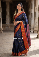 Midnight Blue - Sico Gadwal Semi Silk with Zari Border - Best for Wedding Functions