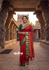 Spicy Red - Sico Gadwal Semi Silk Bird Border - Best for Small Functions