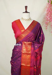 Dualshade Purple - Sico Gadwal semi silk Saree with Double Mayil Border - Best for Wedding Functions