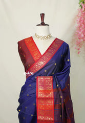 Navy Blue - Sico Gadwal semi silk Saree with Double Mayil Border - Best for Wedding Functions