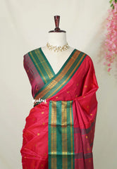 Reddish Pink - Sico Gadwal semi silk with Rettapet Rudraksham Border - Best for Wedding Functions