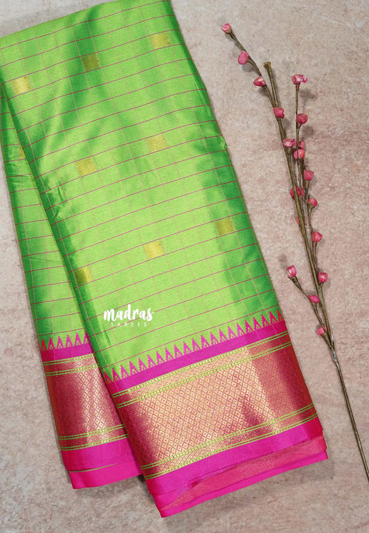 Parrot Green Glow - Sico Gadwal Getti zari Border with Buttas