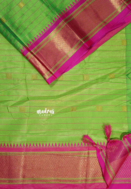 Parrot Green Glow - Sico Gadwal Getti zari Border with Buttas
