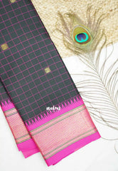 Sico Gadwal checks Black with pink border