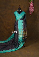 Wine brown - Sico Gadwal checks with Rudraksham and Temple Border - Perfect for Wedding Functions