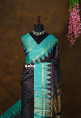 Wine brown - Sico Gadwal checks with Rudraksham and Temple Border - Perfect for Wedding Functions