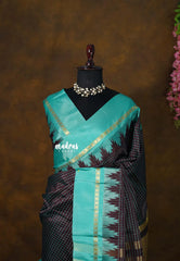 Wine brown - Sico Gadwal checks with Rudraksham and Temple Border - Perfect for Wedding Functions