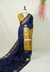 Midnight Blue - Sico Gadwal Semi Silk with Contrast Pallu and Blouse - Best for Wedding Functions