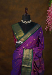 Dual shade Purple with green border - Sico Gadwal semi silk