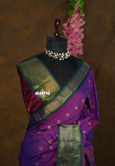 Dual shade Purple with green border - Sico Gadwal semi silk