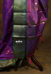 Dual shade Purple with green border - Sico Gadwal semi silk
