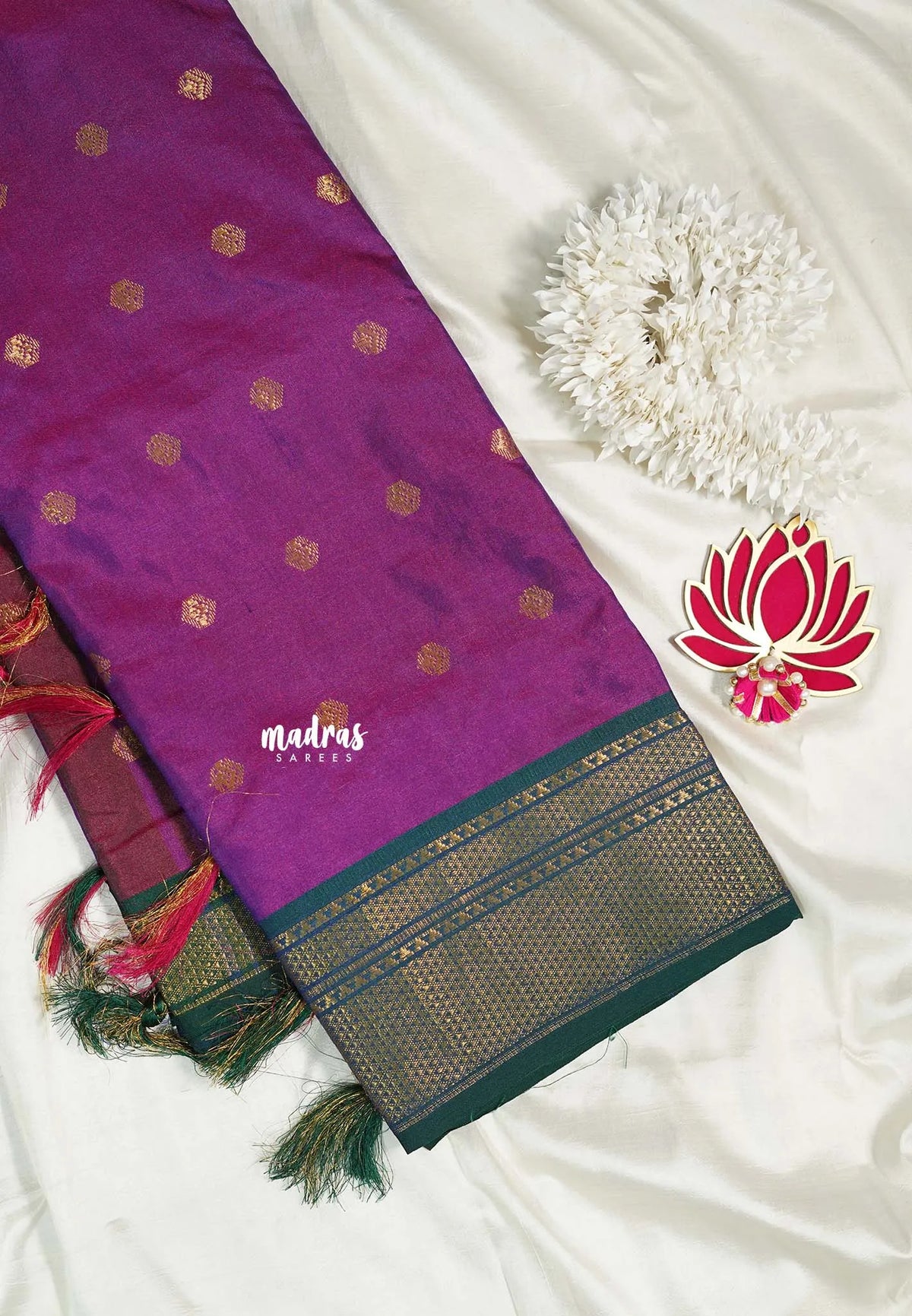 Dual shade Purple with green border - Sico Gadwal semi silk