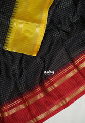 Midnight Black - Sico Gadwal Semi Silk Checks with Ganga Jamuna Border - Best for Wedding Functions