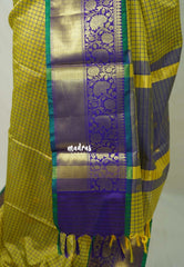 Yellowish Green - Sico Gadwal checks with Floral Zari Border - Perfect for Wedding Functions
