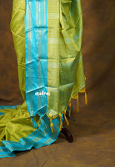 Lime Green - Sico Gadwal Rettapet Border with Buttas - Best for Wedding Functions | Gifting