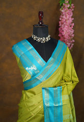 Lime Green - Sico Gadwal Rettapet Border with Buttas - Best for Wedding Functions | Gifting