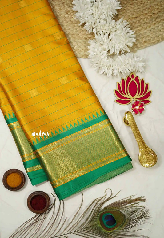 Sico Gadwal checks golden yellow with green border