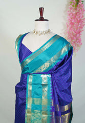 Violet Blue - Sico Gadwal Semi Silk Muthukattam with Mango Border - Best for Small Functions