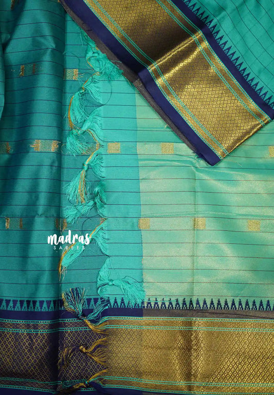 Sico Gadwal checks sea green with blue border