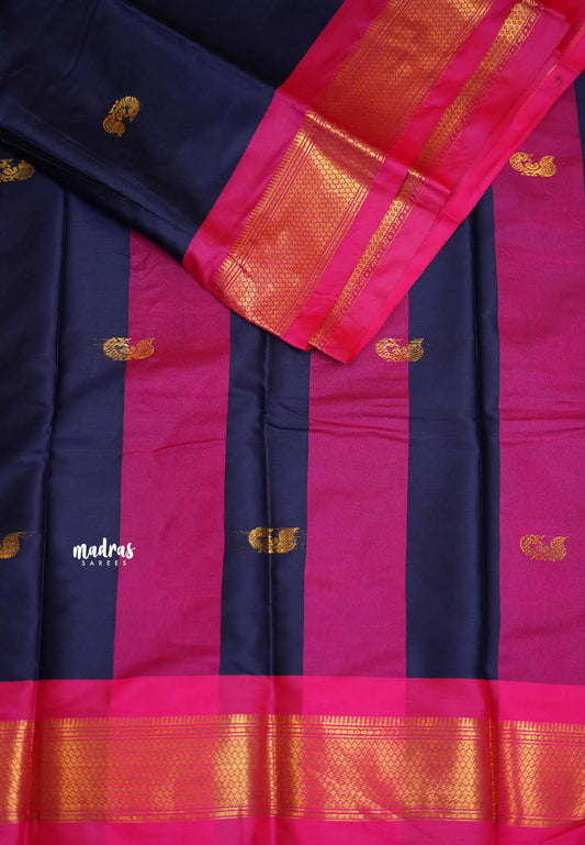 Sico Gadwal blue with pink border - Madras Sarees 