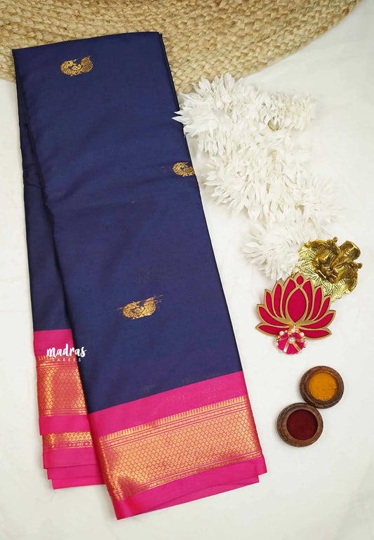 Sico Gadwal blue with pink border - Madras Sarees 