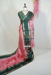 Lotus Peach Pink - Sico Gadwal Semi Silk Checks with Rettapet Mango Border - Best for Wedding Functions