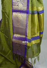 Fresh Olive Green - Sico Gadwal Semi Silk Zari Muthukattam with Floral Border - Best for Small Functions