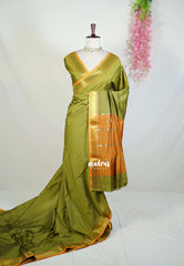 Olive Mehndi Green - Sico Gadwal Semi Silk Saree with Gadwal Border - Best for Wedding Functions