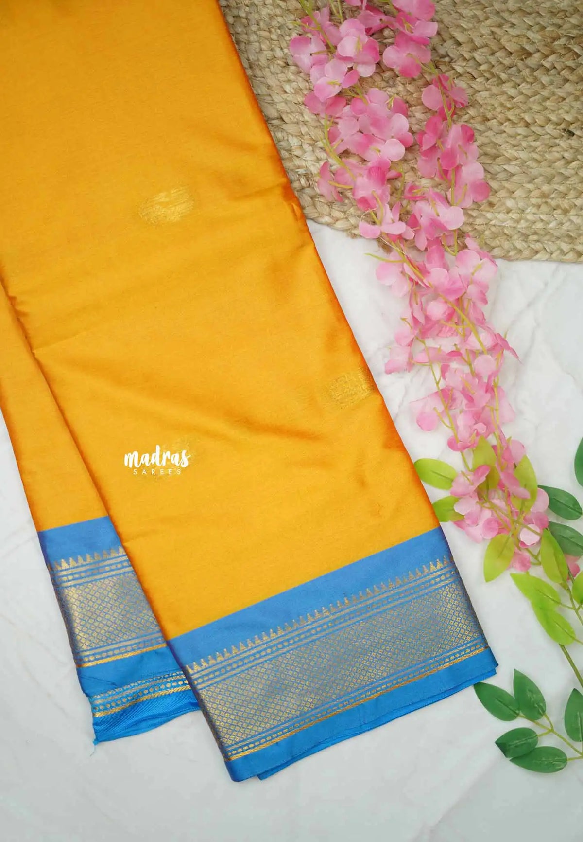 Sico Gadwal golden yellow with dark sky blue border