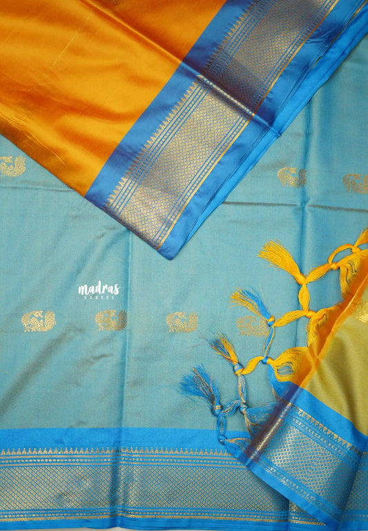 Sico Gadwal golden yellow with dark sky blue border