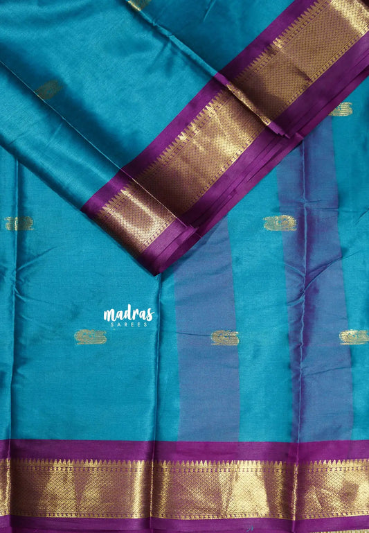 Royal Ananda Blue - Sico Gadwal Getti zari Border with Buttas