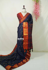 Midnight Blue - Sico Gadwal Semi Silk with Zari Border - Best for Wedding Functions