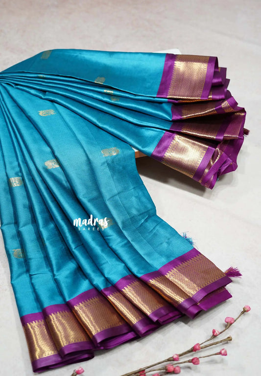 Royal Ananda Blue - Sico Gadwal Getti zari Border with Buttas