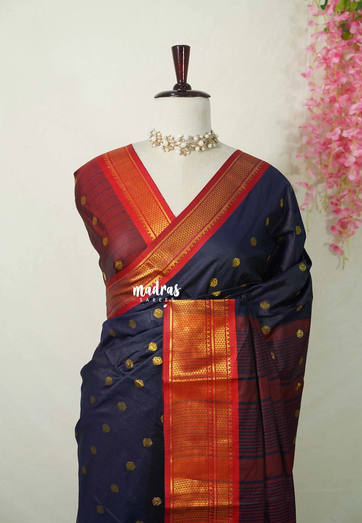 Midnight Blue - Sico Gadwal Semi Silk with Zari Border - Best for Wedding Functions